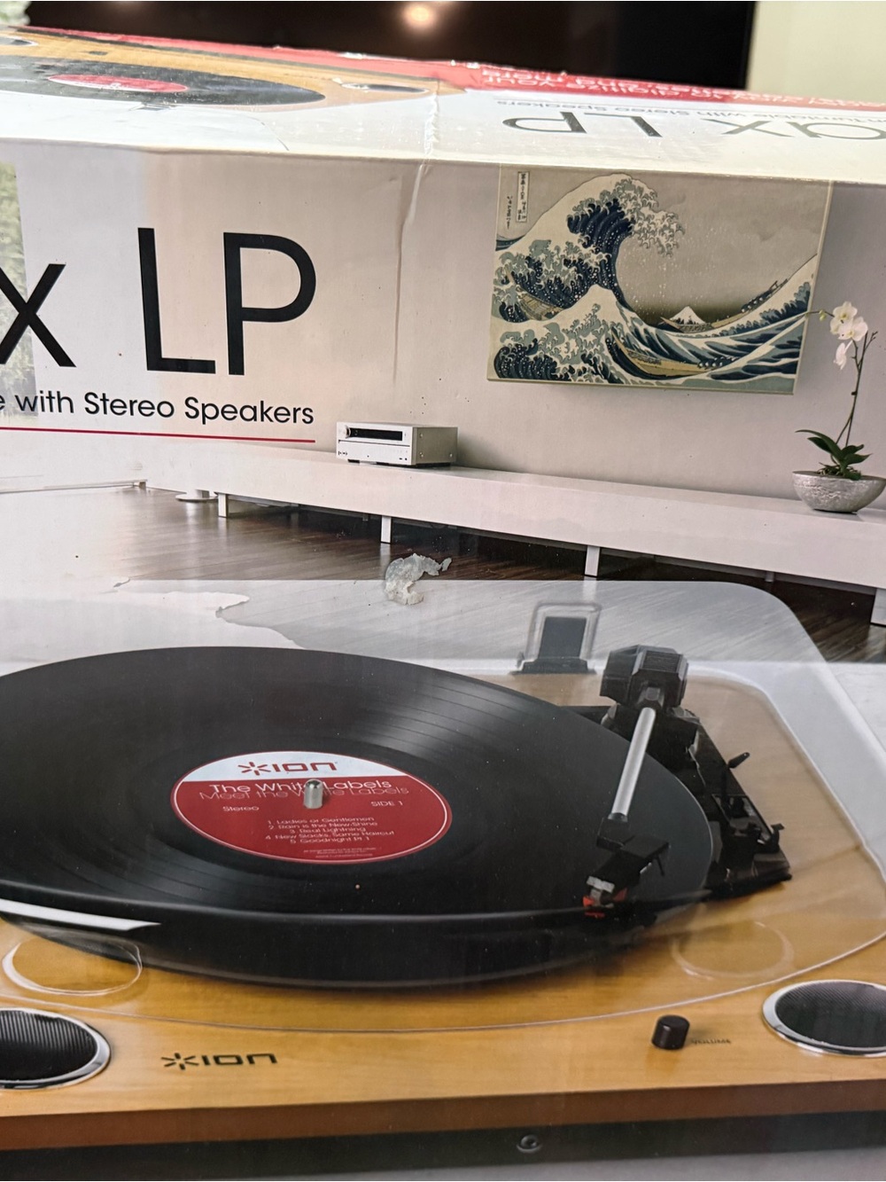 XLP Turntable with Built-In Stereo Speakers — Natural Wood